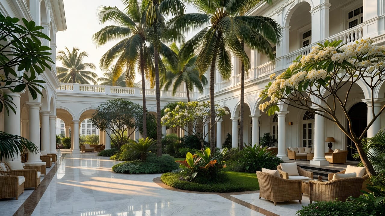 Palm courtyard at Raffles Hotel Singapore